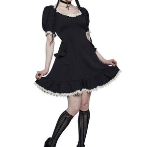 Widow Black/Ivory Trim Ruffle Babydoll Dress - Size Small